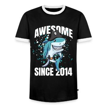 Awesome seit 2014 - 9. Shark Geburtstag - Männer Kontrast-T-Shirt - Schwarz/Weiß - Vorne - AI Model Female 172 light (172cm) & AI Model Male 178 light (178cm)