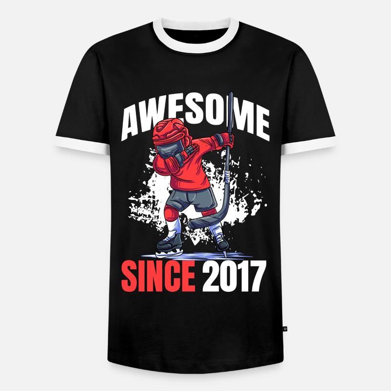 Awesome Since 2017 - 6th Ice Hockey Birthday - Men's Ringer Shirt - black/white