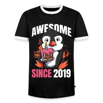 Génial depuis 2019 - 4ème anniversaire de pingouin - T-shirt contrasté Homme - noir/blanc - Devant - AI Model Female 172 light (172cm) & AI Model Male 178 light (178cm)