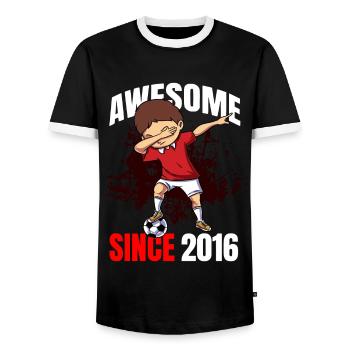 Awesome Since 2016 - 7th Soccer Player Birthday - Men's Ringer Shirt - black/white - Front - AI Model Female 172 light (172cm) & AI Model Male 178 light (178cm)