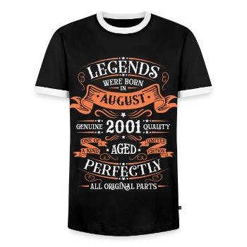 August 2001 - Birthday in August - Men's Ringer Shirt - black/white - Front - AI Model Female 172 light (172cm) & AI Model Male 178 light (178cm)