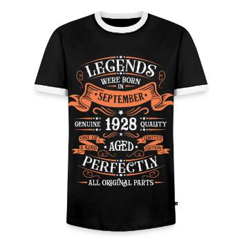 Geburtstag September 1928 Limited Edition Vintage - Männer Kontrast-T-Shirt - Schwarz/Weiß - Vorne - AI Model Female 172 light (172cm) & AI Model Male 178 light (178cm)