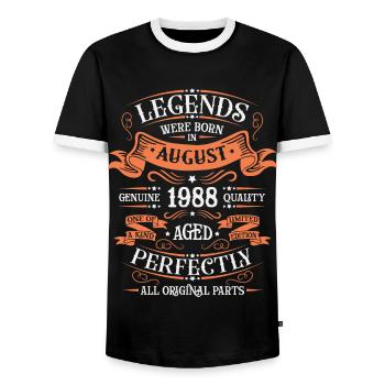 Legend since 1988 35 years of perfection - 35. - Men's Ringer Shirt - black/white - Front - AI Model Female 172 light (172cm) & AI Model Male 178 light (178cm)