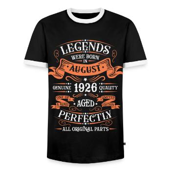 Birthday August 1926 Limited Edition Vintage - Men's Ringer Shirt - black/white - Front - AI Model Female 172 light (172cm) & AI Model Male 178 light (178cm)