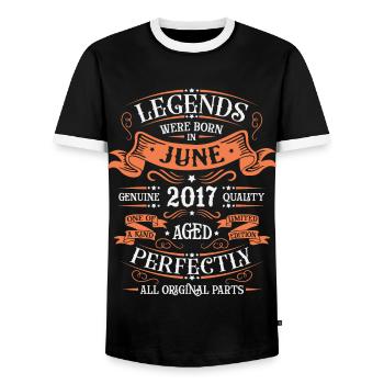 Born in June 2017 - Men's Ringer Shirt - black/white - Front - AI Model Female 172 light (172cm) & AI Model Male 178 light (178cm)