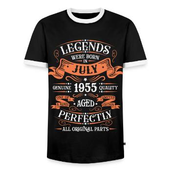 Né en juillet 1955 - T-shirt contrasté Homme - noir/blanc - Devant - AI Model Female 172 light (172cm) & AI Model Male 178 light (178cm)