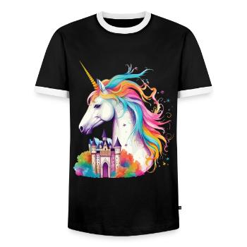 Unicorn Rainbow Castle Fantaisie magique colorée - T-shirt contrasté Homme - noir/blanc - Devant - AI Model Female 172 light (172cm) & AI Model Male 178 light (178cm)