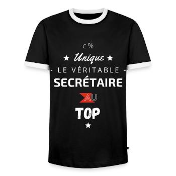 le véritable Secrétaire au top - T-shirt contrasté Homme - noir/blanc - Devant - AI Model Female 172 light (172cm) & AI Model Male 178 light (178cm)