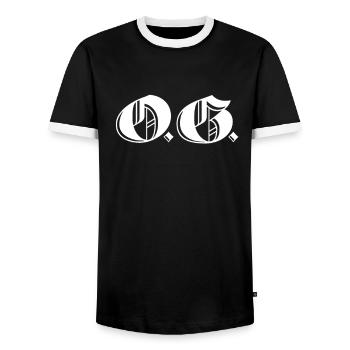 OG Original Gangster Gangsta O.G. Calligraphy - Men's Ringer Shirt - black/white - Front - AI Model Female 172 light (172cm) & AI Model Male 178 light (178cm)
