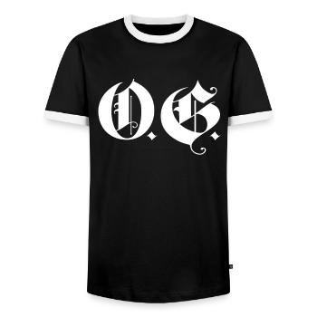 OG Original Gangster Gangsta O.G. Calligraphy - Men's Ringer Shirt - black/white - Front - AI Model Female 172 light (172cm) & AI Model Male 178 light (178cm)