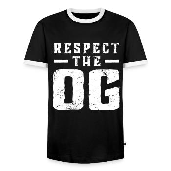 Respect The OG Original Gangsta Calligraphy - Men's Ringer Shirt - black/white - Front - AI Model Female 172 light (172cm) & AI Model Male 178 light (178cm)