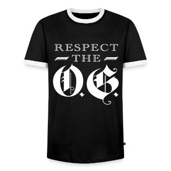 Respect The OG Original Gangsta Calligraphy - Men's Ringer Shirt - black/white - Front - AI Model Female 172 light (172cm) & AI Model Male 178 light (178cm)