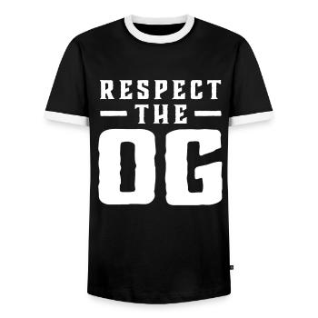 Respect The OG Original Gangsta Calligraphy - Men's Ringer Shirt - black/white - Front - AI Model Female 172 light (172cm) & AI Model Male 178 light (178cm)