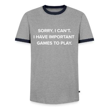 Funny Gamer Videogame Player Gaming - Men's Ringer Shirt - grey/navy  - Front - AI Model Female 172 light (172cm) & AI Model Male 178 light (178cm)