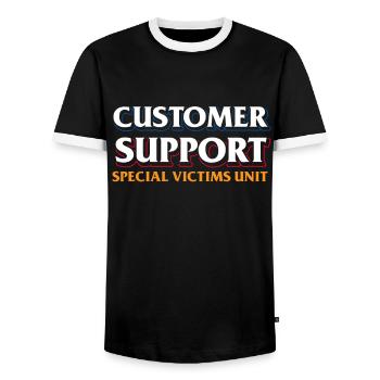 Customer Support Special Victims Unit Job IT - Männer Kontrast-T-Shirt - Schwarz/Weiß - Vorne - AI Model Female 172 light (172cm) & AI Model Male 178 light (178cm)