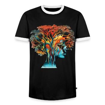 Optische Täuschung Kopf-Baum - Männer Kontrast-T-Shirt - Schwarz/Weiß - Vorne - AI Model Female 172 light (172cm) & AI Model Male 178 light (178cm)