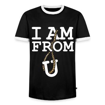 I Am From Europe U Rope Europe Ironic Sarcasm - Men's Ringer Shirt - black/white - Front - AI Model Female 172 light (172cm) & AI Model Male 178 light (178cm)