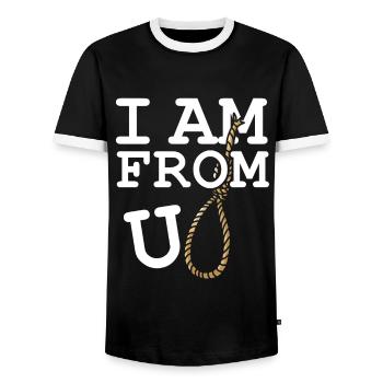 I Am From Europe U Rope Europa Ironic Sarcasm - Men's Ringer Shirt - black/white - Front - AI Model Female 172 light (172cm) & AI Model Male 178 light (178cm)