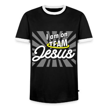I Am On Team Jesus Christ Christlich Christus - Men's Ringer Shirt - black/white - Front - AI Model Female 172 light (172cm) & AI Model Male 178 light (178cm)