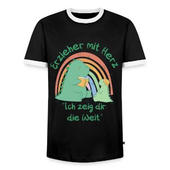 Erzieher mit Herz - Ich zeig dir die Welt - Männer Kontrast-T-Shirt - Schwarz/Weiß - Vorne - AI Model Female 172 light (172cm) & AI Model Male 178 light (178cm)