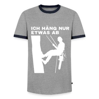Lustiges Arborist Geschenk Baumpfleger Kettensäge - Männer Kontrast-T-Shirt - Grau/Navy  - Vorne - AI Model Female 172 light (172cm) & AI Model Male 178 light (178cm)