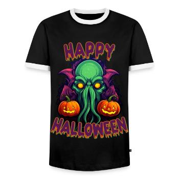 Happy Halloween Cthulhu - Men's Ringer Shirt - black/white - Front - AI Model Female 172 light (172cm) & AI Model Male 178 light (178cm)