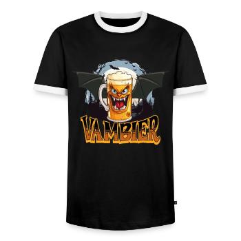 Vambier Vampire Beer Halloween Party Funny Costume - Men's Ringer Shirt - black/white - Front - AI Model Female 172 light (172cm) & AI Model Male 178 light (178cm)