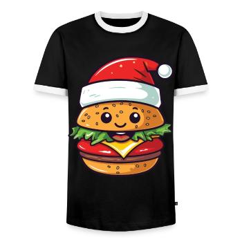 Burger Christmas Comic - Men's Ringer Shirt - black/white - Front - AI Model Female 172 light (172cm) & AI Model Male 178 light (178cm)