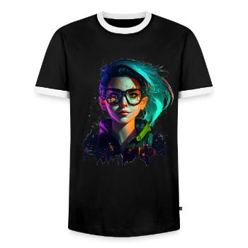 Gamer Girl Cyber-Style - Männer Kontrast-T-Shirt - Schwarz/Weiß - Vorne - AI Model Female 172 light (172cm) & AI Model Male 178 light (178cm)