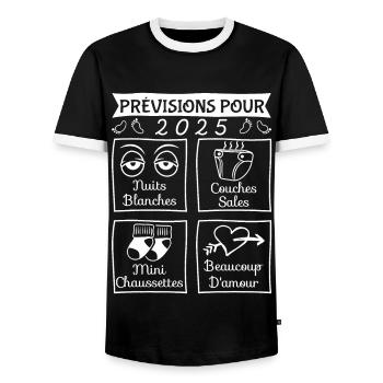 Prévisions pour 2025,idée cadeau futurs parents - T-shirt contrasté Homme - noir/blanc - Devant - AI Model Female 172 light (172cm) & AI Model Male 178 light (178cm)