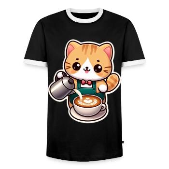 Kätzchen Barista - Männer Kontrast-T-Shirt - Schwarz/Weiß - Vorne - AI Model Female 172 light (172cm) & AI Model Male 178 light (178cm)