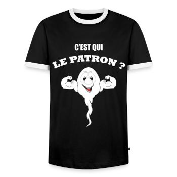 C'est qui le patron? Humour Chef - T-shirt contrasté Homme - noir/blanc - Devant - AI Model Female 172 light (172cm) & AI Model Male 178 light (178cm)