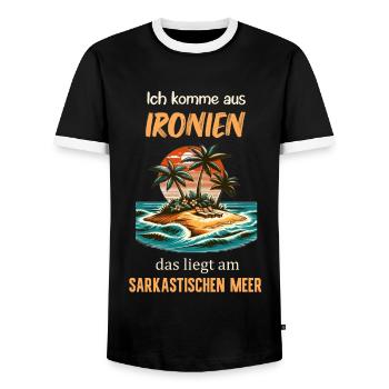 Ich komme aus Ironien liegt am sarkastischen Meer - Männer Kontrast-T-Shirt - Schwarz/Weiß - Vorne - AI Model Female 172 light (172cm) & AI Model Male 178 light (178cm)