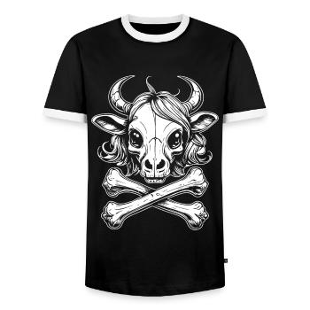 Cow Skull Tattoo Shirt: A Rock and Roll Must Have - Men's Ringer Shirt - black/white - Front - AI Model Female 172 light (172cm) & AI Model Male 178 light (178cm)