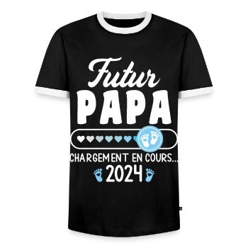 Futur Papa 2024 Papa En Cours Annonce Grossesse - T-shirt contrasté Homme - noir/blanc - Devant - AI Model Female 172 light (172cm) & AI Model Male 178 light (178cm)