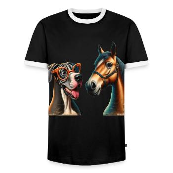 Hipster Pals Porträt - Männer Kontrast-T-Shirt - Schwarz/Weiß - Vorne - AI Model Female 172 light (172cm) & AI Model Male 178 light (178cm)