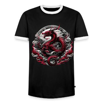Dragon's Mythical Majesty - Men's Ringer Shirt - black/white - Front - AI Model Female 172 light (172cm) & AI Model Male 178 light (178cm)