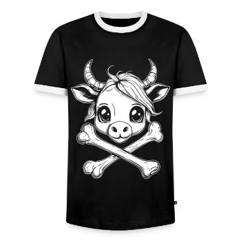 Cartoon Bull Head T-Shirt: Perfect for Festivals - Men's Ringer Shirt - black/white - Front - AI Model Female 172 light (172cm) & AI Model Male 178 light (178cm)