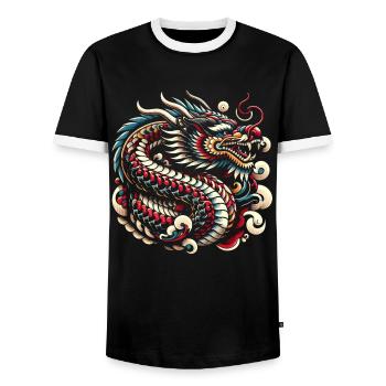 Majestueux dragon oriental - T-shirt contrasté Homme - noir/blanc - Devant - AI Model Female 172 light (172cm) & AI Model Male 178 light (178cm)