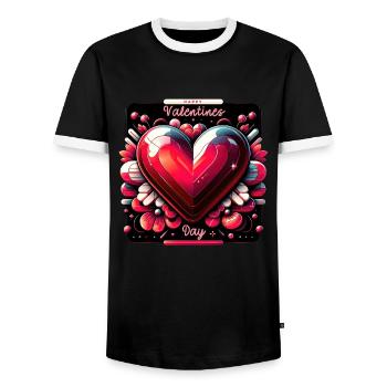 Valentine's Heart Gloss Charm - Men's Ringer Shirt - black/white - Front - AI Model Female 172 light (172cm) & AI Model Male 178 light (178cm)
