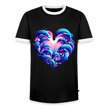 Dolphin Love Heart Fusion - Men's Ringer Shirt - black/white - Front - AI Model Female 172 light (172cm) & AI Model Male 178 light (178cm)