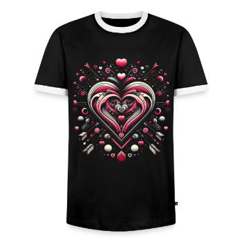 Heart Swirl Romantik - Männer Kontrast-T-Shirt - Schwarz/Weiß - Vorne - AI Model Female 172 light (172cm) & AI Model Male 178 light (178cm)