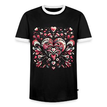 Heart Fusion Elegance - Men's Ringer Shirt - black/white - Front - AI Model Female 172 light (172cm) & AI Model Male 178 light (178cm)