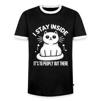 Chat d’intérieur - Design fantaisiste - T-shirt contrasté Homme - noir/blanc - Devant - AI Model Female 172 light (172cm) & AI Model Male 178 light (178cm)