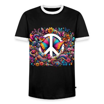 Friedliche Schmetterlingssymphonie - Männer Kontrast-T-Shirt - Schwarz/Weiß - Vorne - AI Model Female 172 light (172cm) & AI Model Male 178 light (178cm)