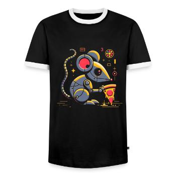 Cybernetic Pizza Enjoyment - Men's Ringer Shirt - black/white - Front - AI Model Female 172 light (172cm) & AI Model Male 178 light (178cm)