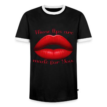 Umarmung roter Lippen - Männer Kontrast-T-Shirt - Schwarz/Weiß - Vorne - AI Model Female 172 light (172cm) & AI Model Male 178 light (178cm)