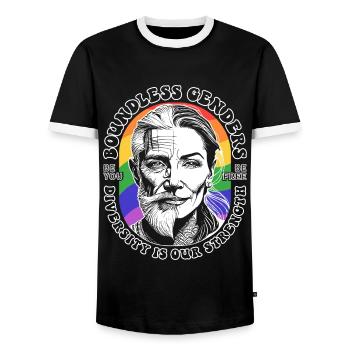 Pride Shirt for LBGTQIA+ Community: Be Yourself - Men's Ringer Shirt - black/white - Front - AI Model Female 172 light (172cm) & AI Model Male 178 light (178cm)