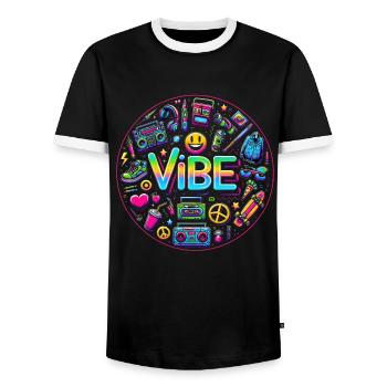Retro-Vibe: Neon Buzz - Männer Kontrast-T-Shirt - Schwarz/Weiß - Vorne - AI Model Female 172 light (172cm) & AI Model Male 178 light (178cm)