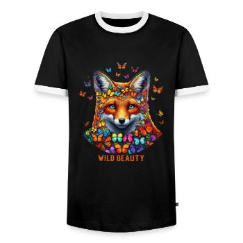Fox & Flutter Charm - Men's Ringer Shirt - black/white - Front - AI Model Female 172 light (172cm) & AI Model Male 178 light (178cm)